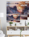 Christmas forest with river - Landscapes Painting Print on Natural Pine Wood