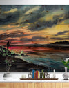 Fishing Man over Sunset Sky - Landscapes Painting Print on Natural Pine Wood