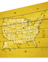 United States Yellow Vintage Map - Maps Painting Print on Natural Pine Wood