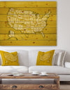 United States Yellow Vintage Map - Maps Painting Print on Natural Pine Wood