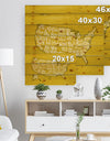 United States Yellow Vintage Map - Maps Painting Print on Natural Pine Wood