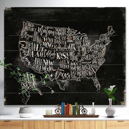 United States Chalk Vintage Map - Maps Painting Print on Natural Pine Wood