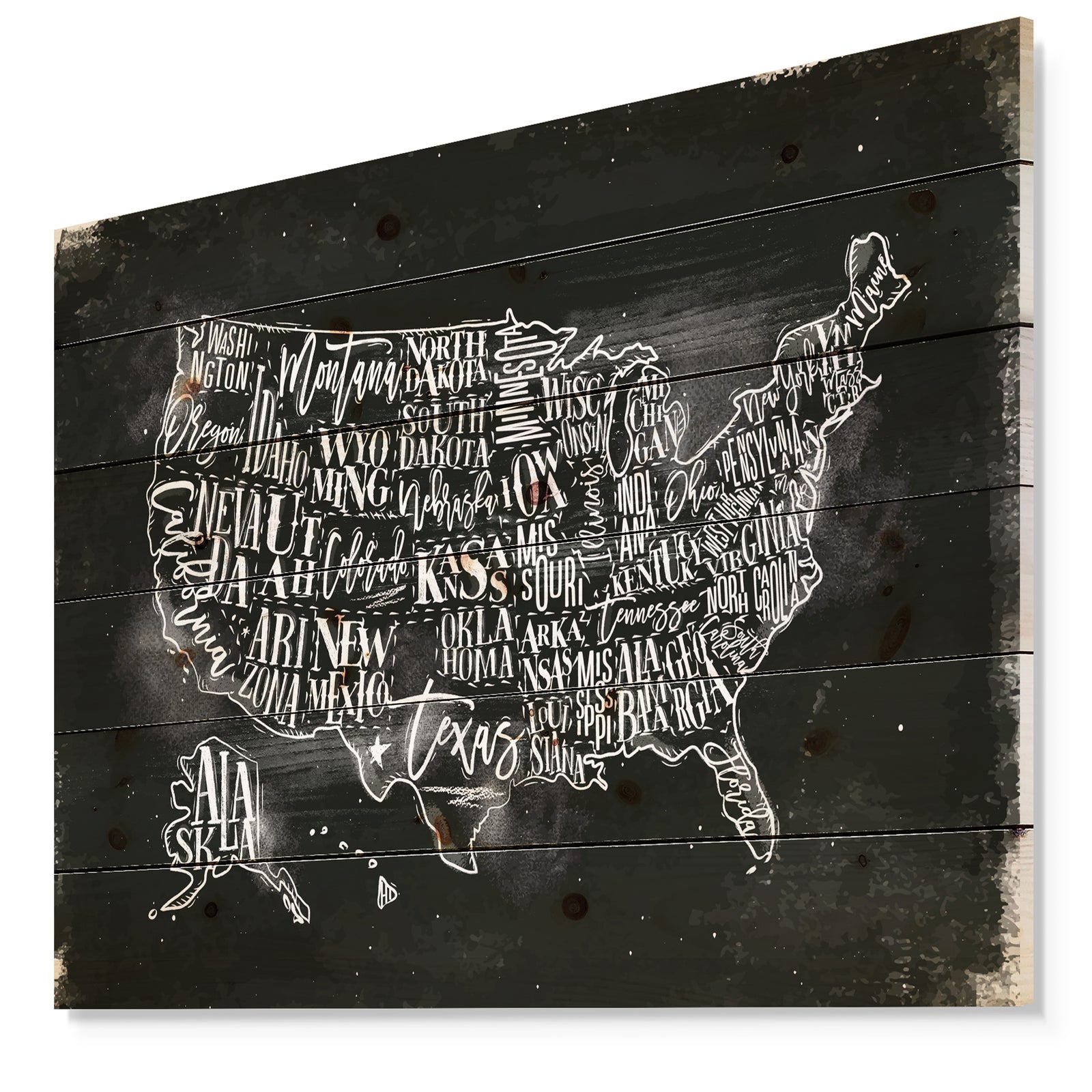 United States Chalk Vintage Map - Maps Painting Print on Natural Pine Wood