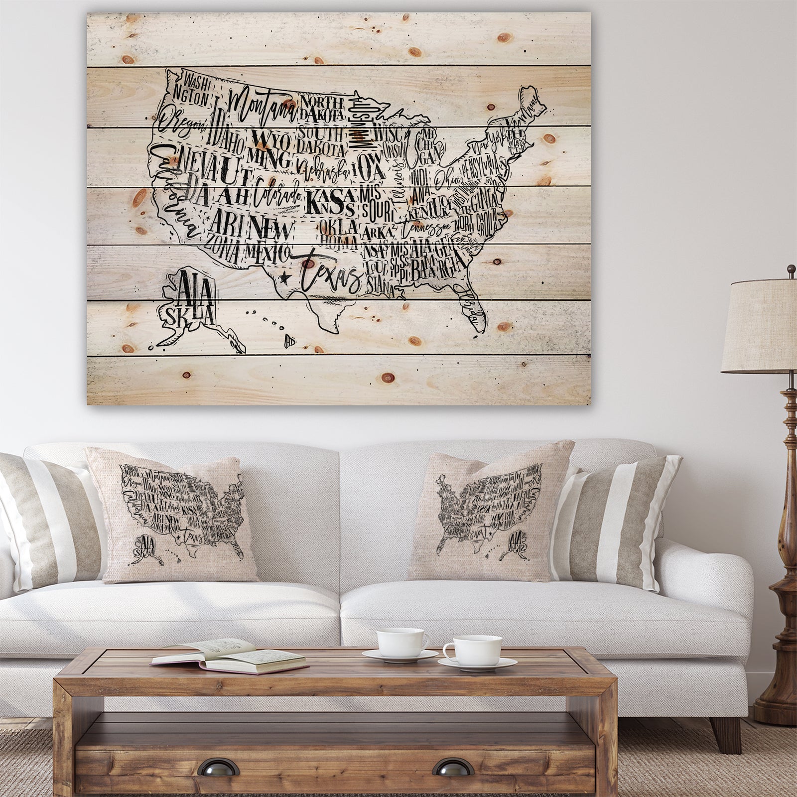 United States Vintage Map in Dirty Paper - Maps Painting Print on Natural Pine Wood