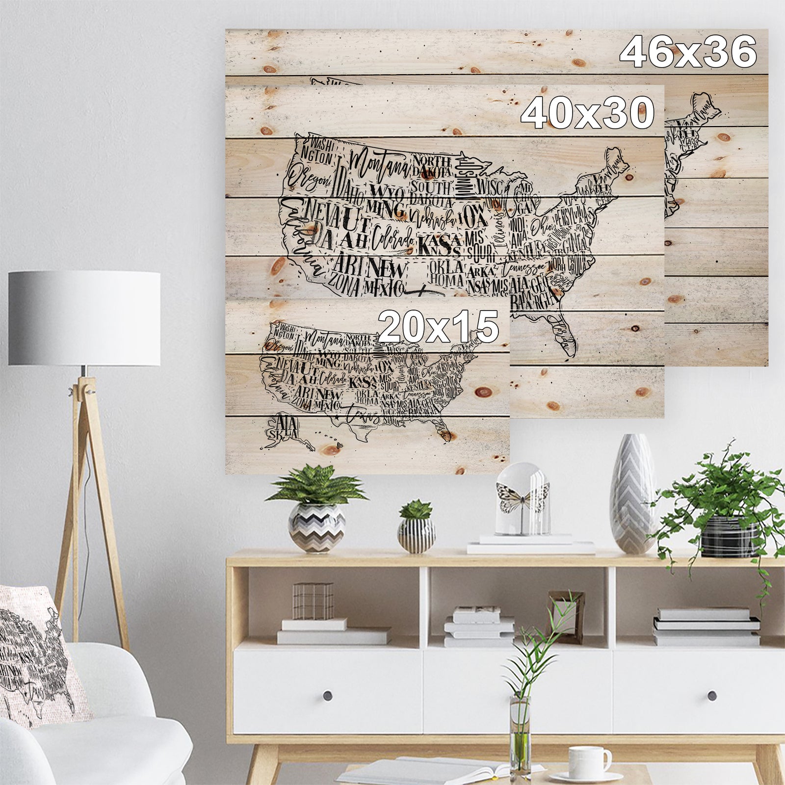 United States Vintage Map in Dirty Paper - Maps Painting Print on Natural Pine Wood