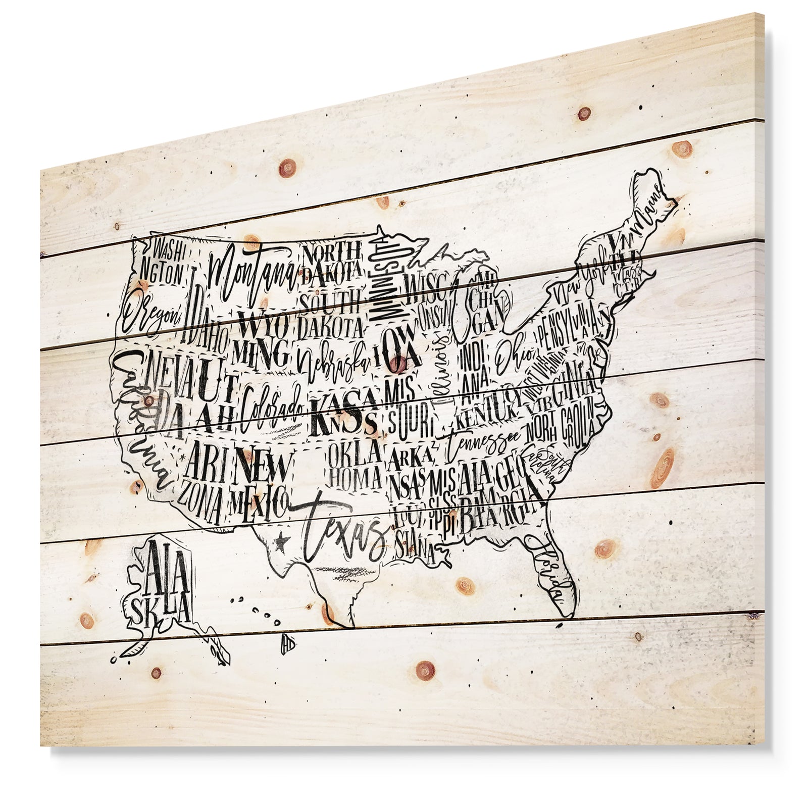United States Vintage Map in Dirty Paper - Maps Painting Print on Natural Pine Wood