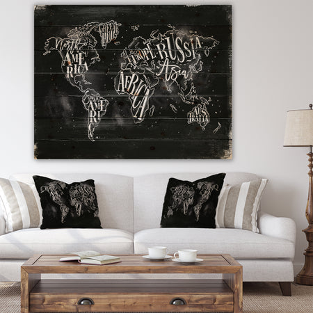 Vintage Chalk Worldmap - Maps Painting Print on Natural Pine Wood