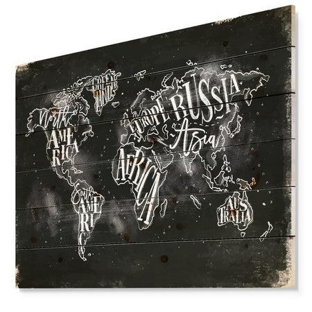 Vintage Chalk Worldmap - Maps Painting Print on Natural Pine Wood