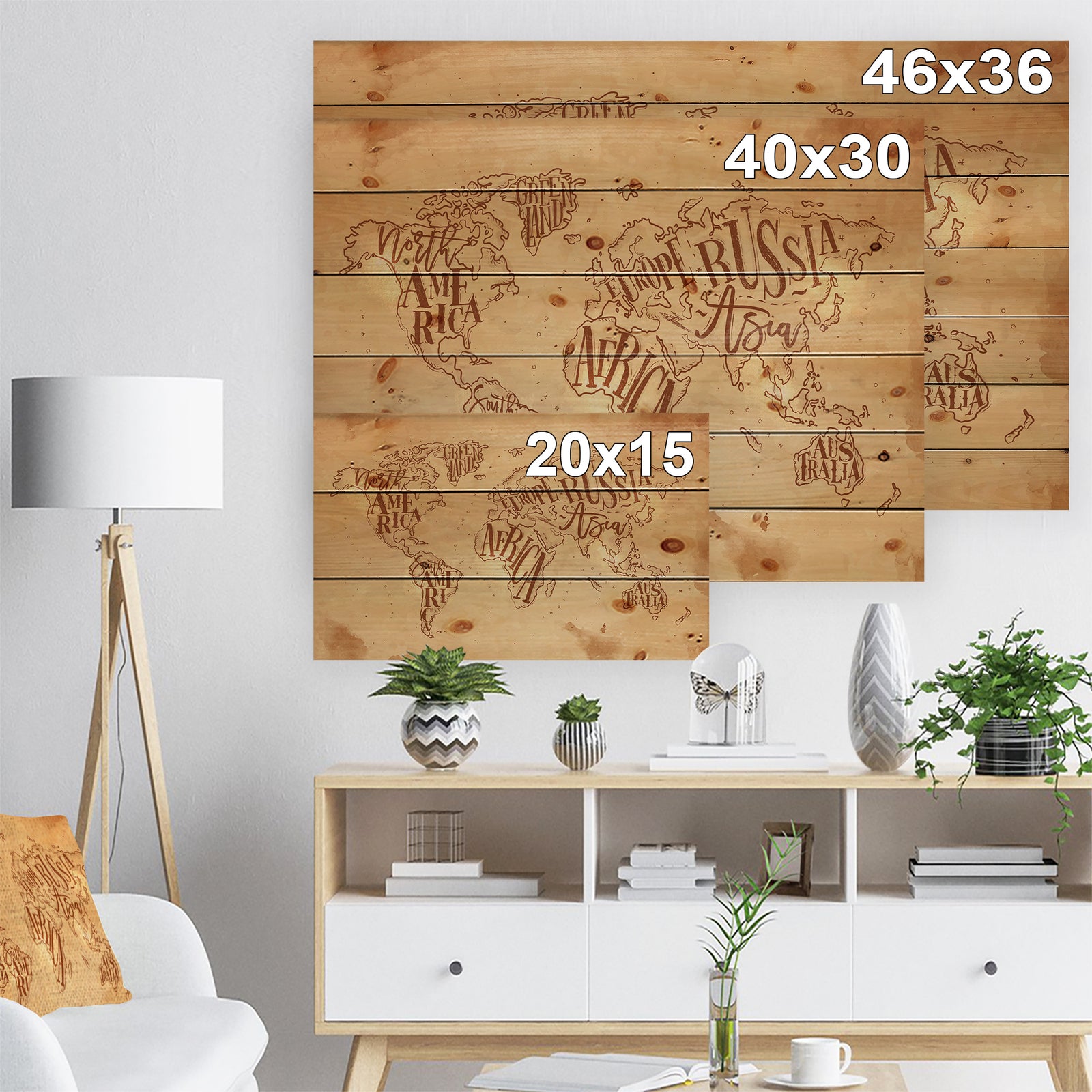 Vintage Worldmap in Chalk Background - Maps Painting Print on Natural Pine Wood