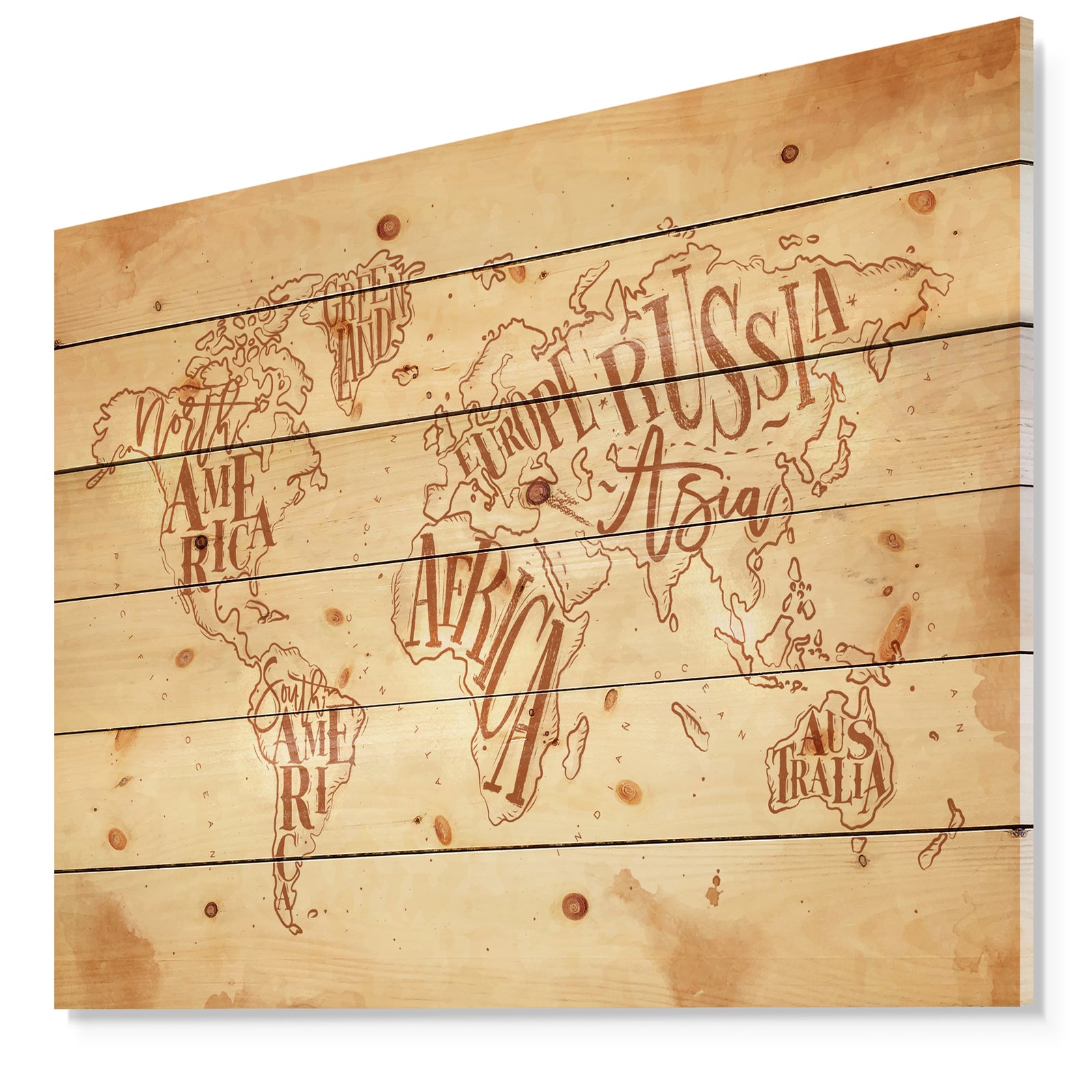 Vintage Worldmap in Chalk Background - Maps Painting Print on Natural Pine Wood