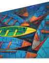 Colorful Boats and Jetty - Nautical Painting Print on Natural Pine Wood