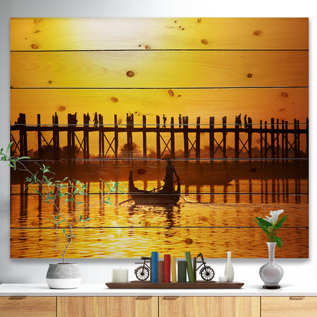 Bridge in Myanmar - Sea & Shore Nautical Print on Natural Pine Wood