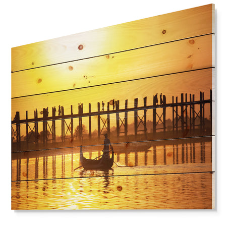 Bridge in Myanmar - Sea & Shore Nautical Print on Natural Pine Wood