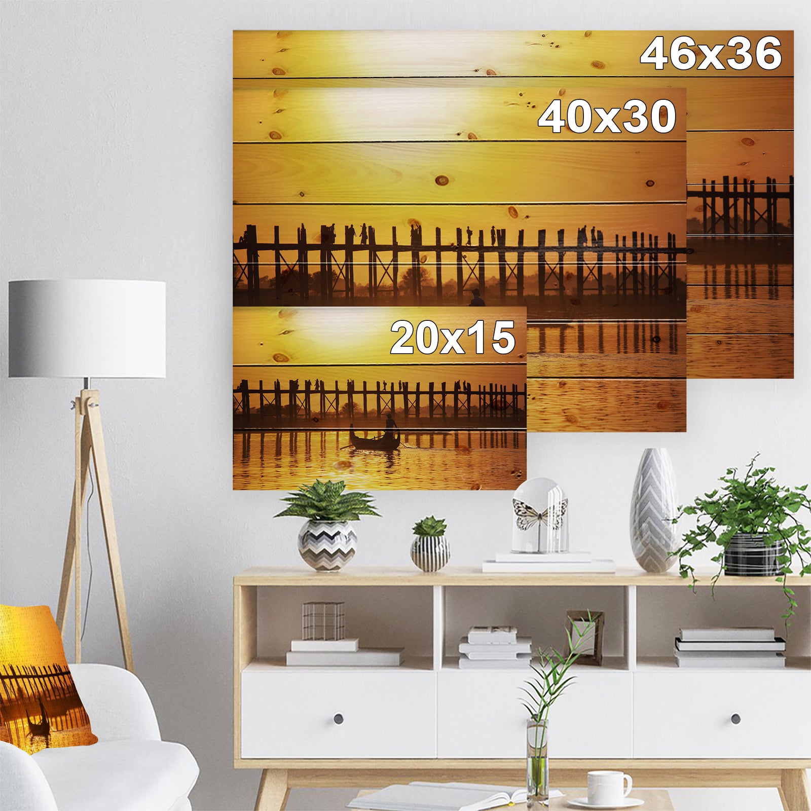 Bridge in Myanmar - Sea & Shore Nautical Print on Natural Pine Wood