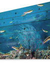 Gorgonia coral on the deep blue ocean - Sea & Shore Nautical Print on Natural Pine Wood