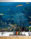 Gorgonia coral on the deep blue ocean - Sea & Shore Nautical Print on Natural Pine Wood