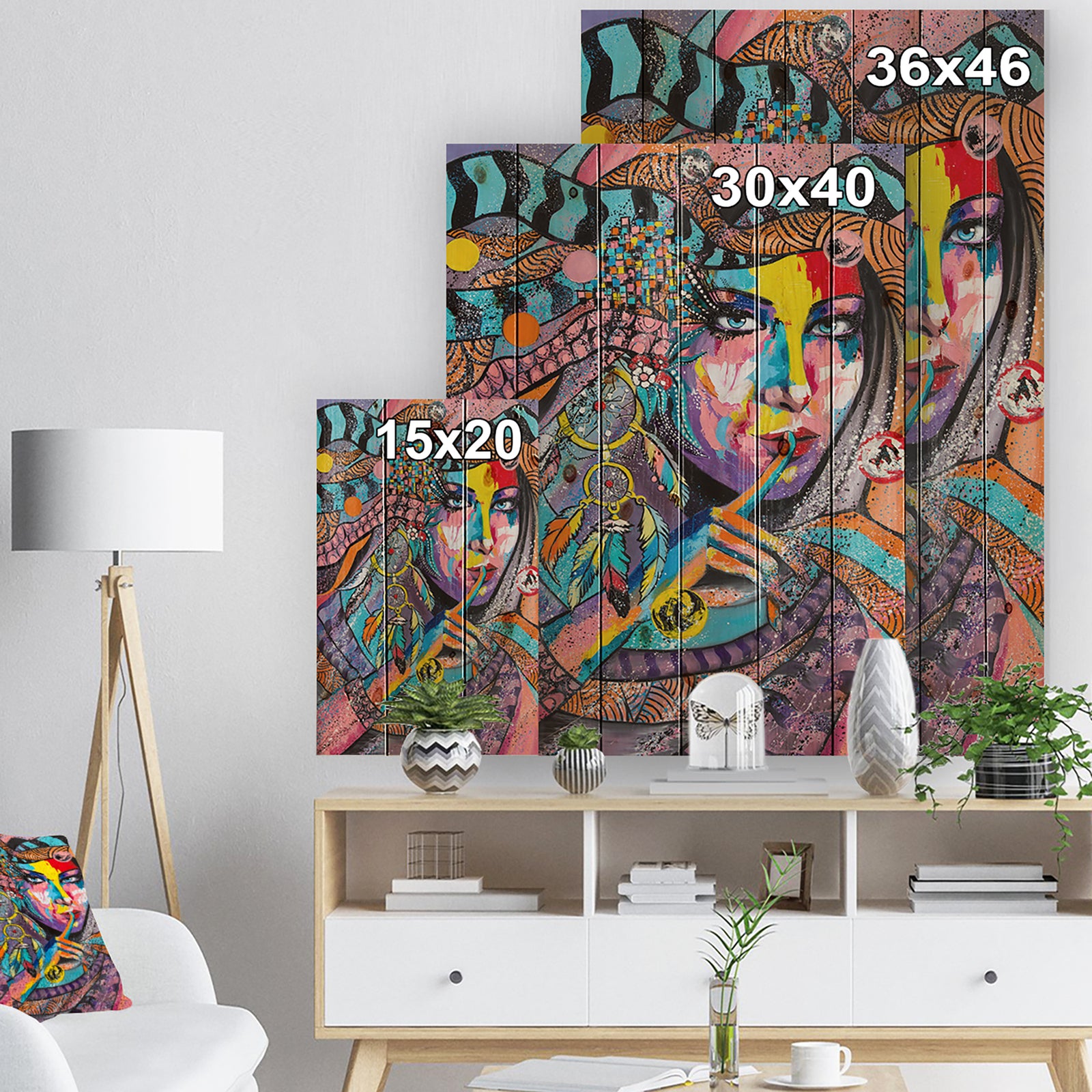 Woman Portrait In Your Dreams - Glamour Painting Print on Natural Pine Wood