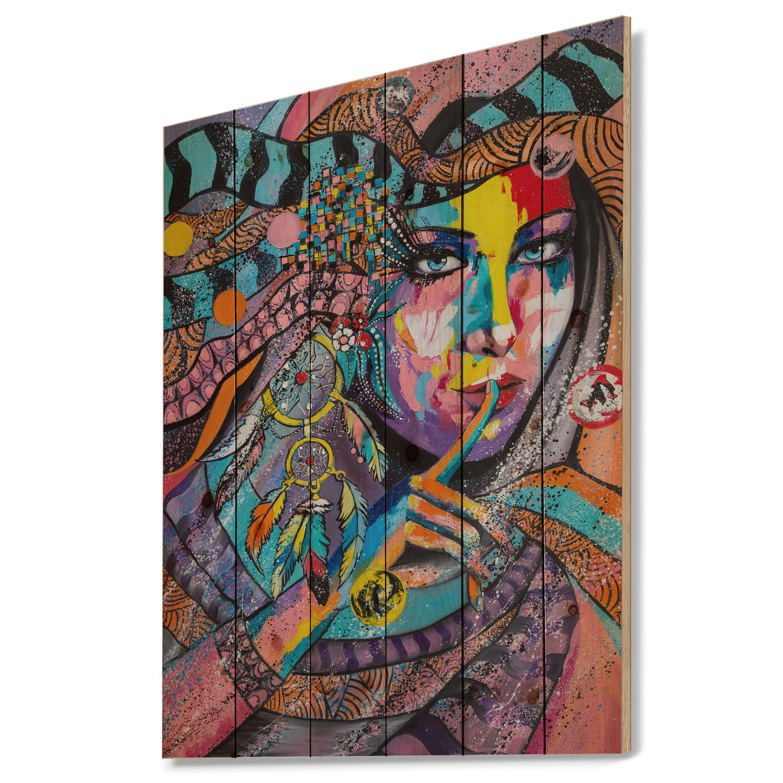 Woman Portrait In Your Dreams - Glamour Painting Print on Natural Pine Wood