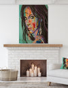 Woman Portrait Be Careful - Glamour Painting Print on Natural Pine Wood