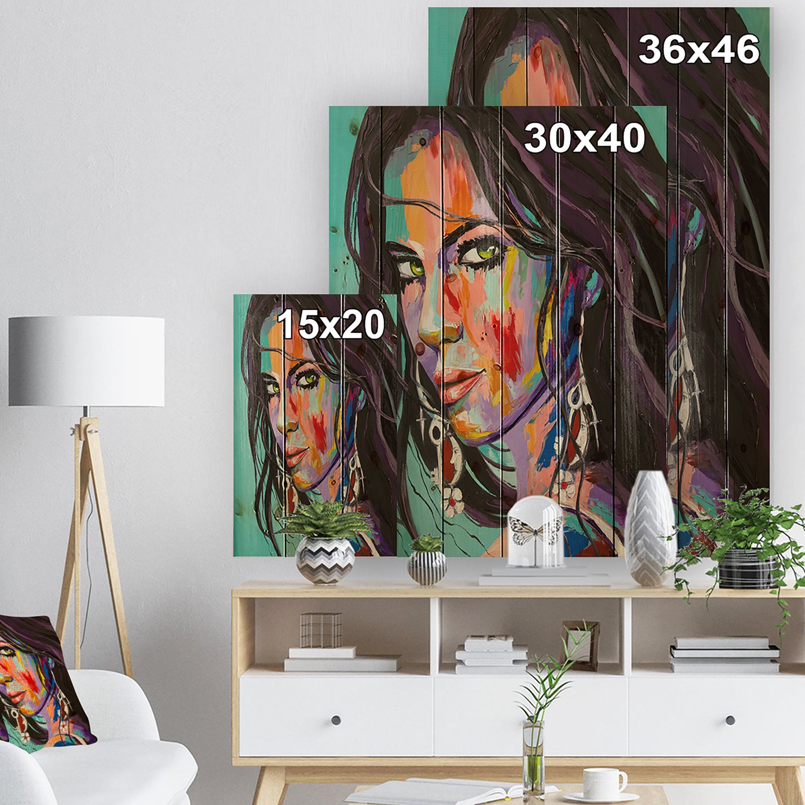 Woman Portrait Be Careful - Glamour Painting Print on Natural Pine Wood