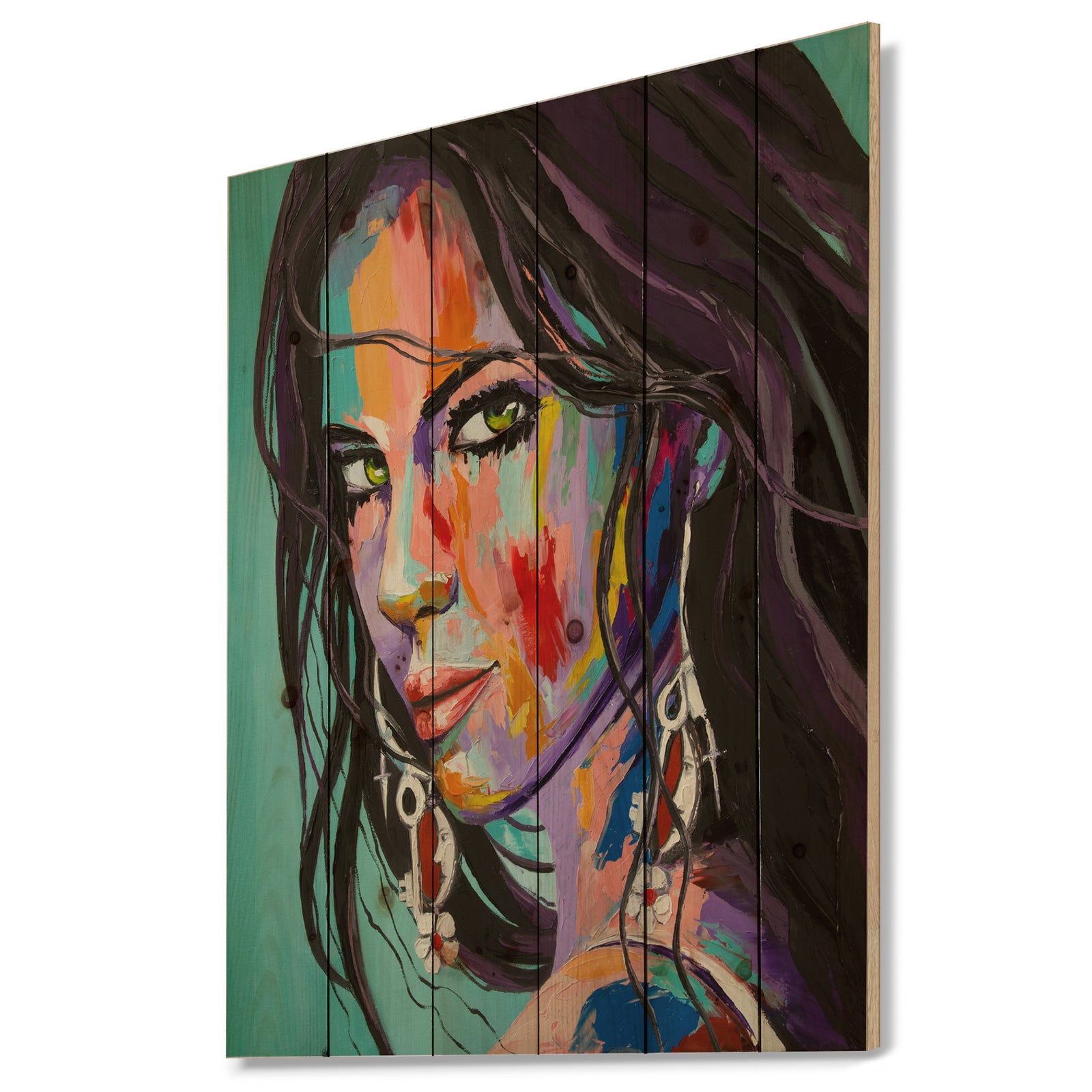 Woman Portrait Be Careful - Glamour Painting Print on Natural Pine Wood