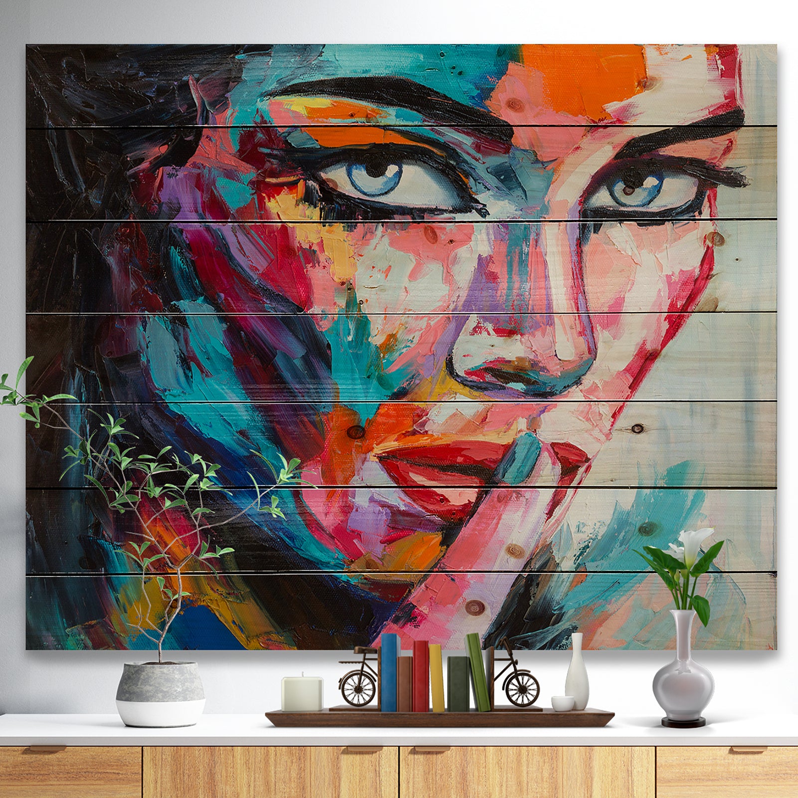 Woman Portrait Can You Keep it - Glamour Painting Print on Natural Pine Wood