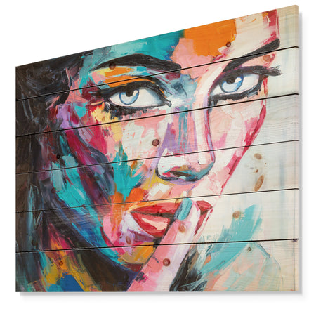 Woman Portrait Can You Keep it - Glamour Painting Print on Natural Pine Wood