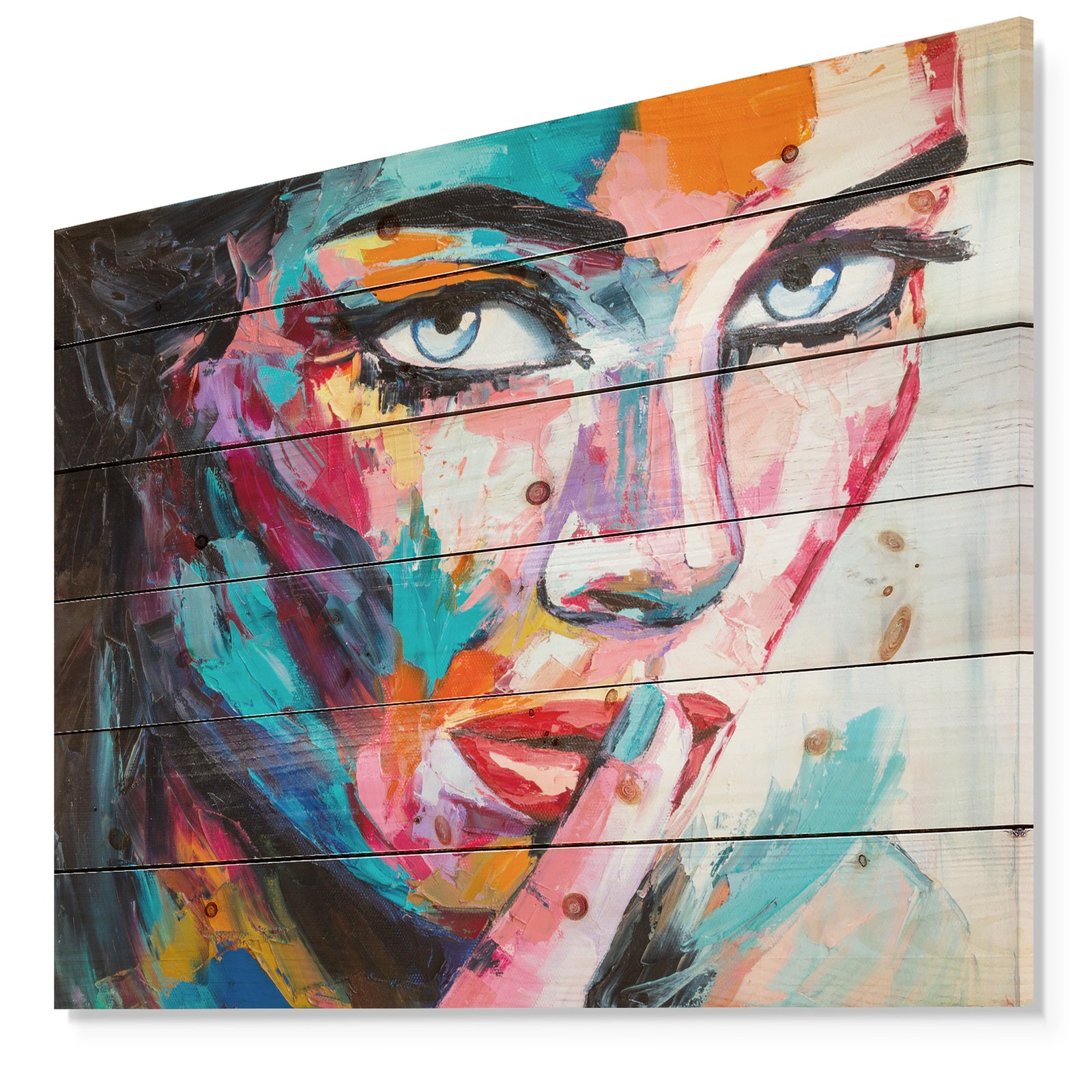 Woman Portrait Can You Keep it - Glamour Painting Print on Natural Pine Wood