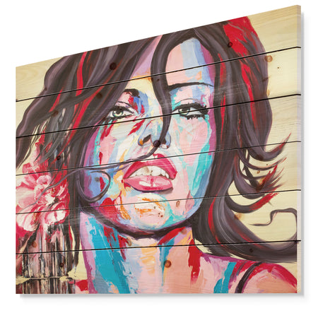 Woman Portrait Strawberry & cream - Glamour Painting Print on Natural Pine Wood