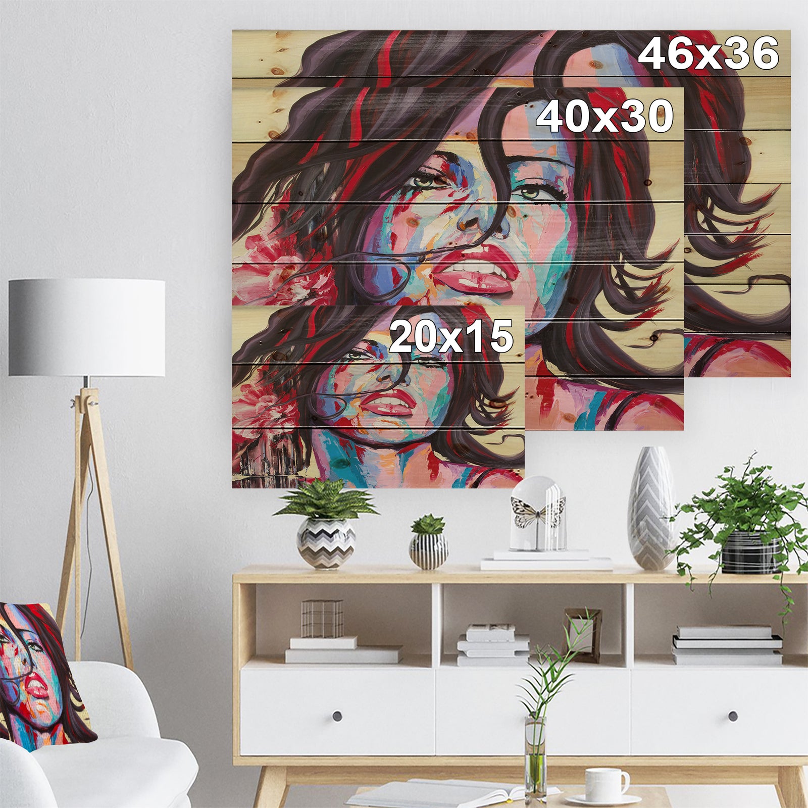 Woman Portrait Strawberry & cream - Glamour Painting Print on Natural Pine Wood