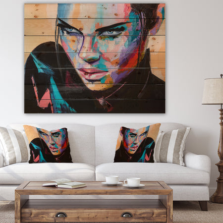 Woman Portrait Games are over - Glamour Painting Print on Natural Pine Wood