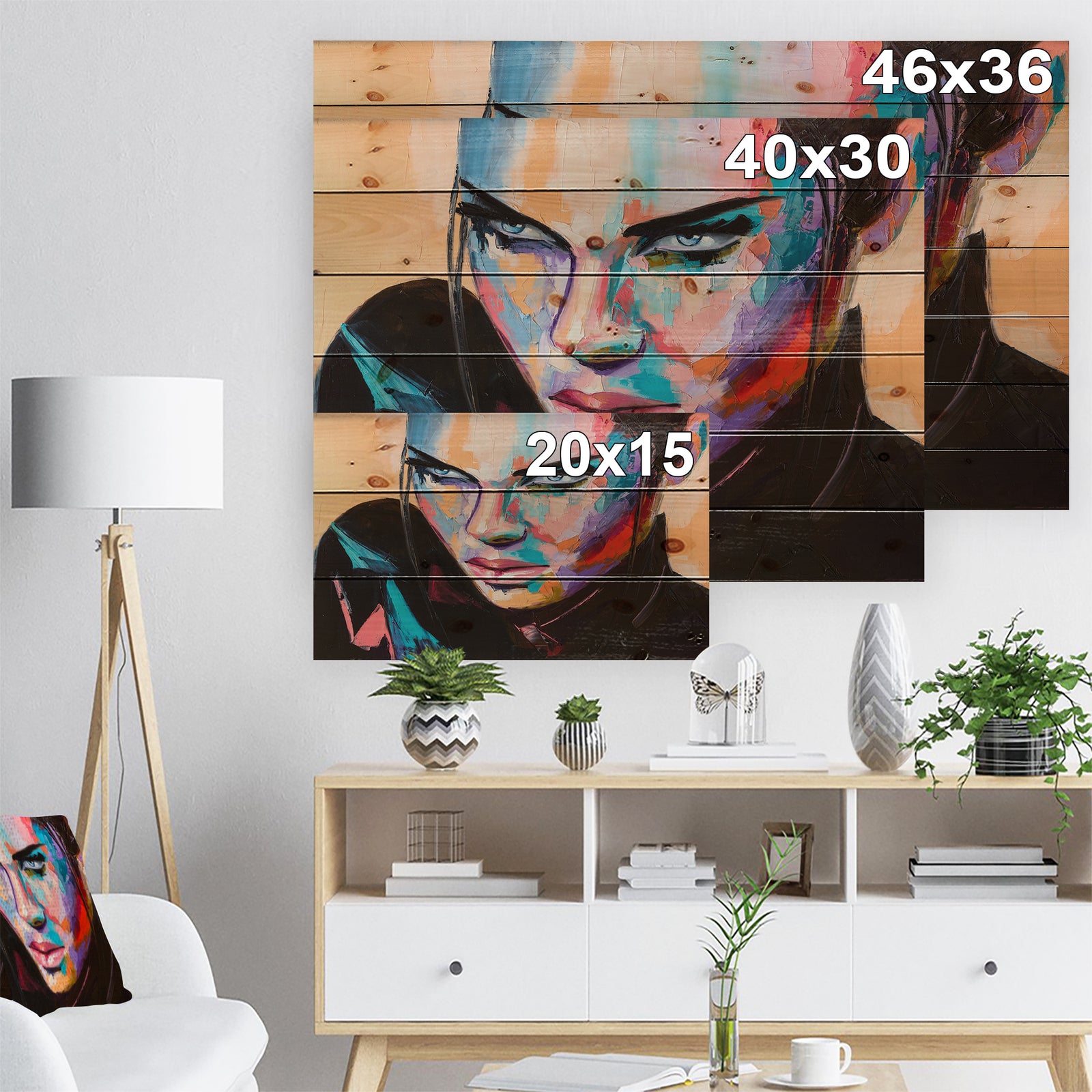 Woman Portrait Games are over - Glamour Painting Print on Natural Pine Wood