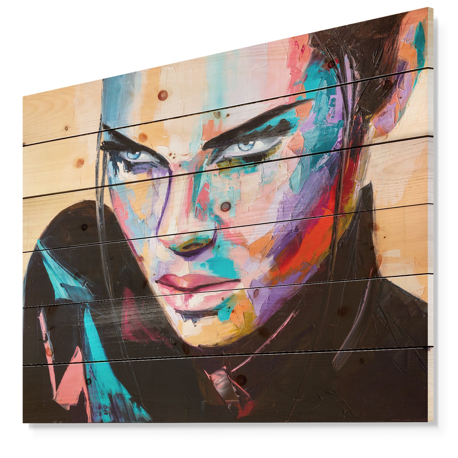 Woman Portrait Games are over - Glamour Painting Print on Natural Pine Wood