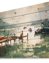 Jetty and fishing boats at harbor - Nautical Sea & Shore Print on Natural Pine Wood