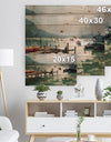 Jetty and fishing boats at harbor - Nautical Sea & Shore Print on Natural Pine Wood
