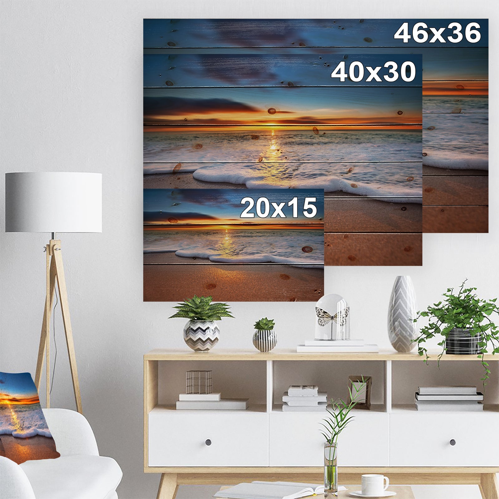 Sunrise light shining from Blue Sky - Landscapes Sea & Shore Print on Natural Pine Wood