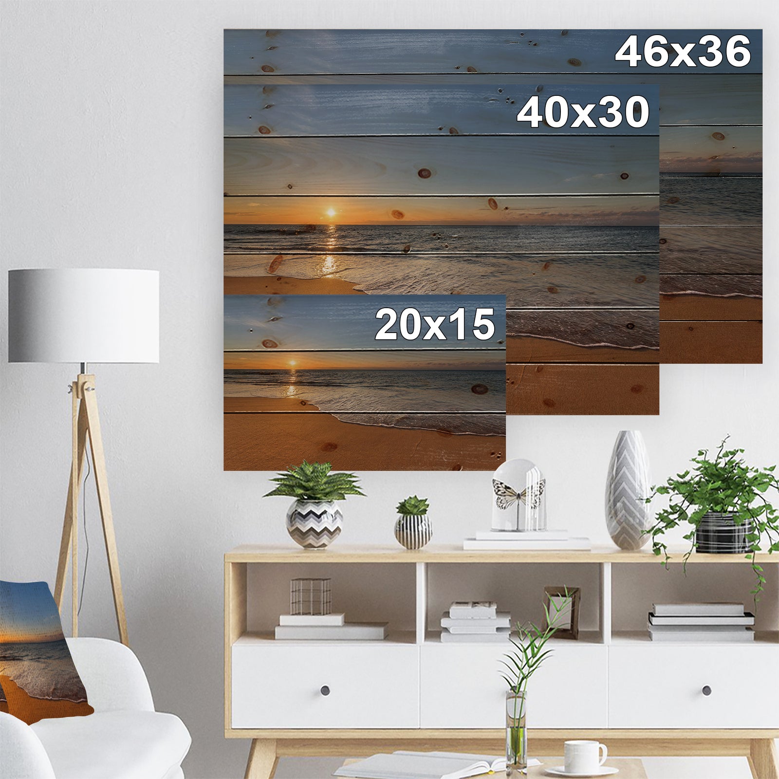 West Cost Sunset Over the Sea - Landscapes Sea & Shore Print on Natural Pine Wood