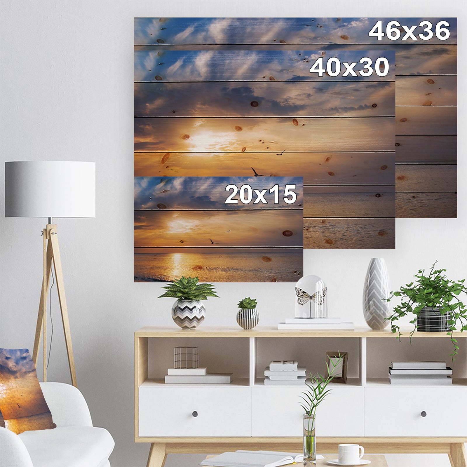 West Cost Sunrise Over The seas - Landscapes Sea & Shore Print on Natural Pine Wood
