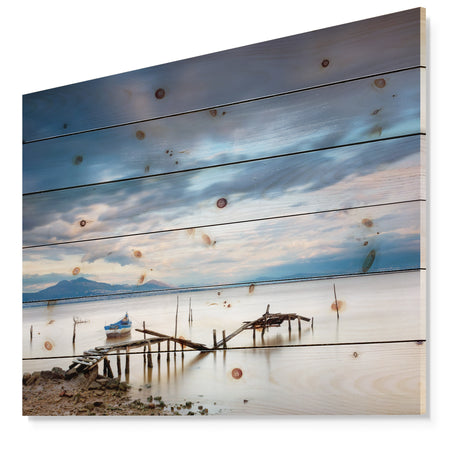 Magic Sunrise and Wooden Pier - Landscapes Sea & Shore Print on Natural Pine Wood