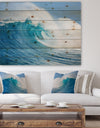 Blue Ocean Wave - Sea & Shore Print on Natural Pine Wood