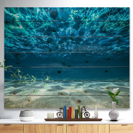 Ocean Bottom Beneath the Surface - Sea & Shore Print on Natural Pine Wood