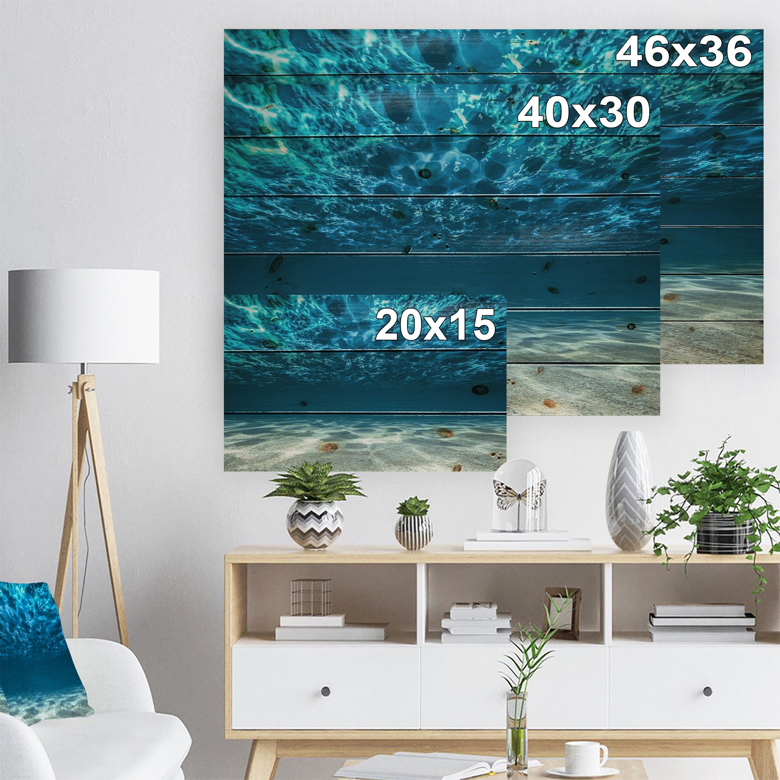 Ocean Bottom Beneath the Surface - Sea & Shore Print on Natural Pine Wood