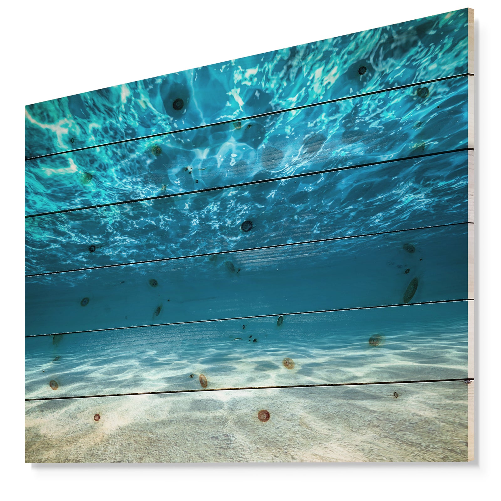 Ocean Bottom Beneath the Surface - Sea & Shore Print on Natural Pine Wood
