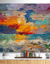 Sunset on the Horizon - Sea & Shore Painting Print on Natural Pine Wood