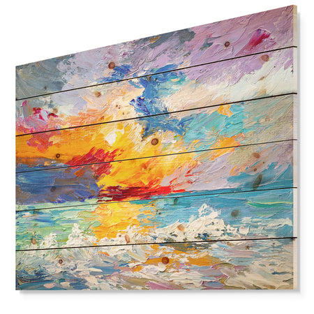 Sunset on the Horizon - Sea & Shore Painting Print on Natural Pine Wood