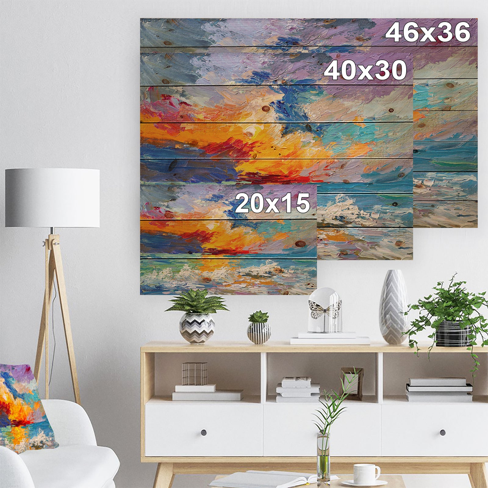Sunset on the Horizon - Sea & Shore Painting Print on Natural Pine Wood