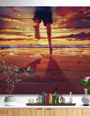Man feet running in Sunset - People Sea & Shore Print on Natural Pine Wood