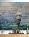 Large Sailboat - Sea & Shore Painting Print on Natural Pine Wood