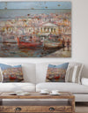 Red Boads In Vintage Village - Sea & Shore Painting Print on Natural Pine Wood