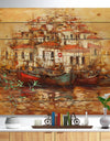 Boats on the island harbor Oil Painting - Sea & Shore Painting Print on Natural Pine Wood